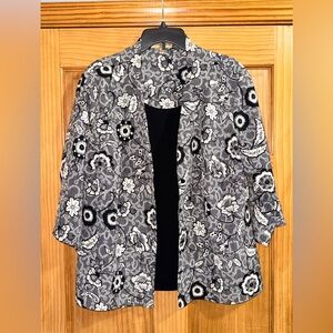 Notations Women’s Monochrome Lace Pattern 2 in 1 Blouse with 3/4 Sleeve-1X-EUC